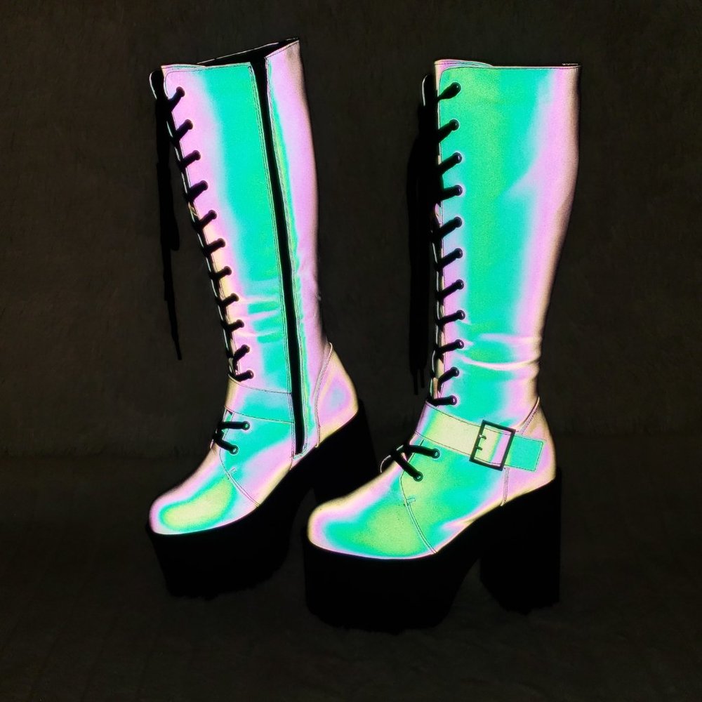 Reflective Lace Up Platform Knee Boots Cyber Punk Festival_14